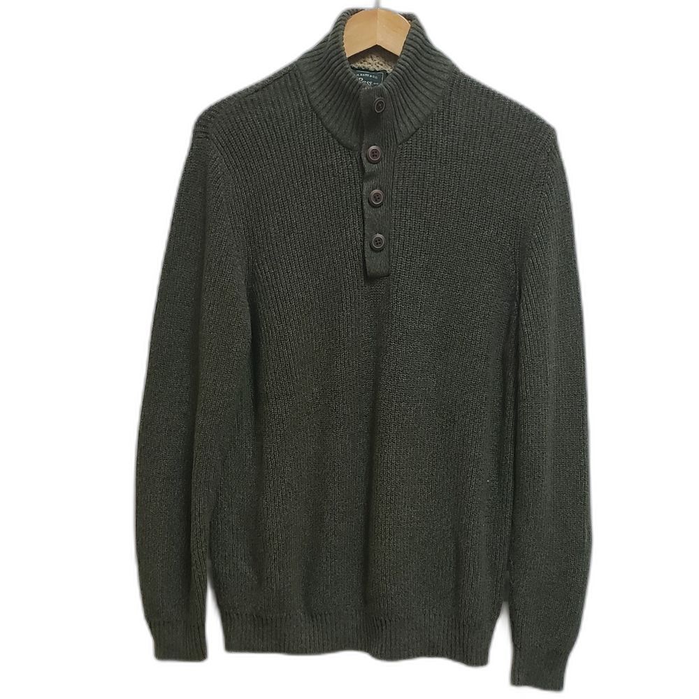 GH Bass & Co Sweater Mens Size XL Green Cable Knit 1/4 Button Mock Neck Long Slv